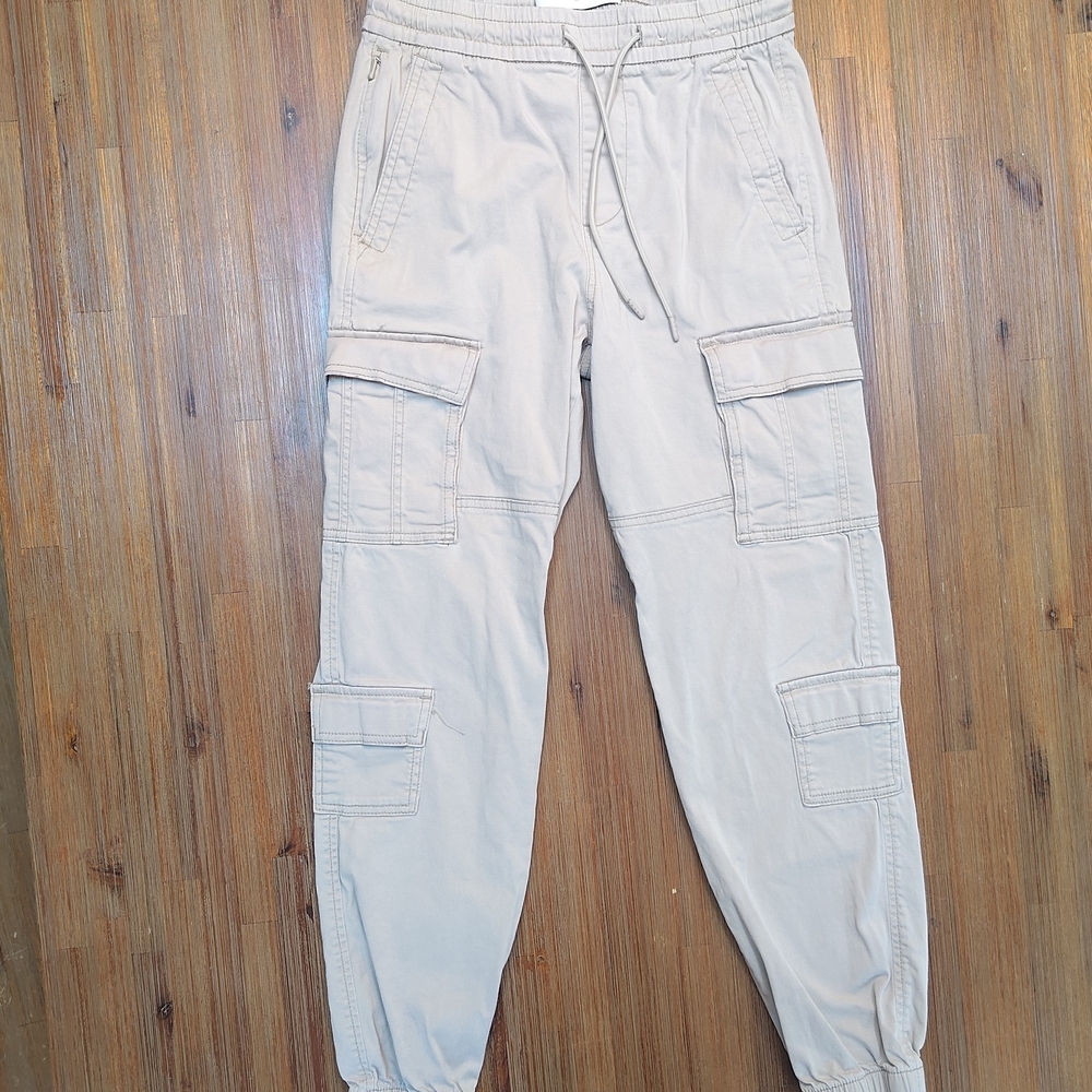 Hollister Cargo Jogger Men's XS Stretch Khaki Built-in Zipper Pocket